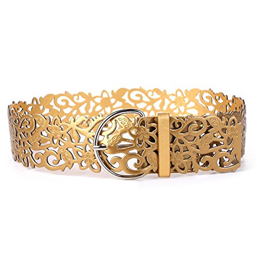 Emorias 1 Pcs Cinturón Ancho de la Mujer Patrón Noble Hueco Cinturones Piel Niña Personalidad Ropa Accesorios - Oro