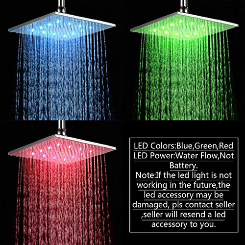 Rozin Chrome Finish LED Colors 12 Inches Top Shower Head Chrome Brass Rainfall Over-head Sprayer - Thumbnail 3