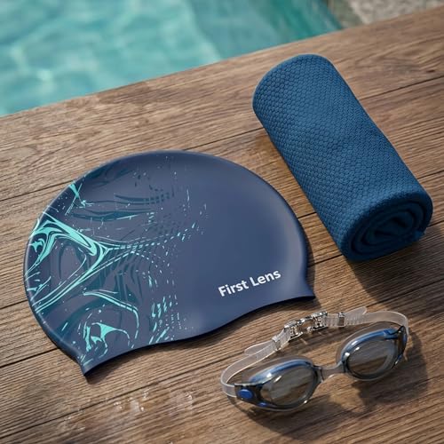 Image of First Lens Waterproof Silicon Swimming Cap for Men and Women, for Unisex, for Adult & Girls, for Womens Hairs & Mens Short Hair Silicone Swimming Cap