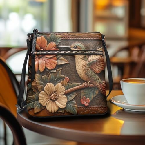 Image of Leather Women Crossbody Hobo Bag Satchel Purse Handbag with Adjustable Shoulder Strap and Zipper Pockets