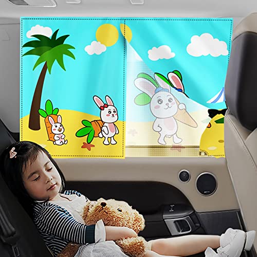 Image of Car Sun Shade for Baby - EOHMAK Car Side Window Sun Shade Cover Upgrade Double Opening Car Interior Curtain Sun Blocker Blind (Beach, 1 Pack)