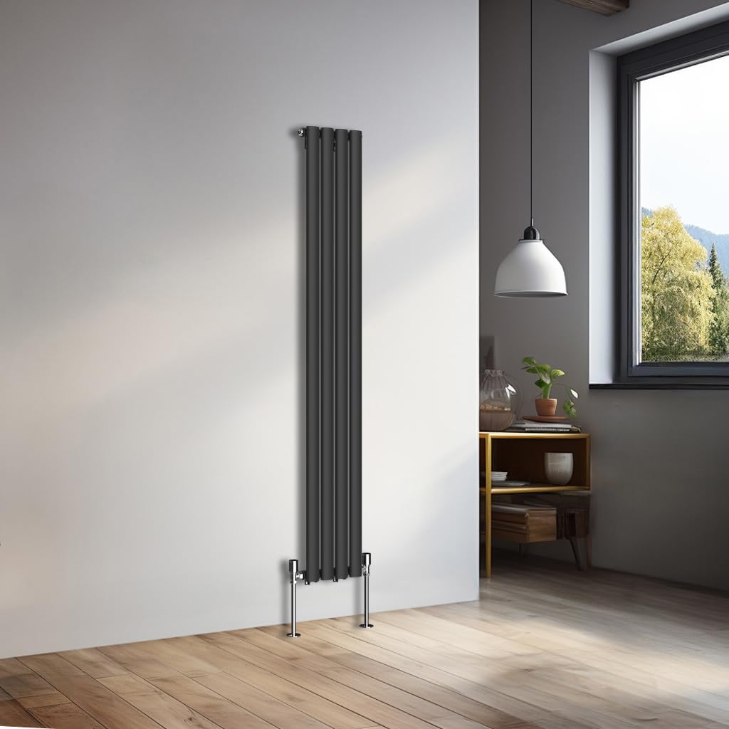 NRG 1600x236mm Vertical Oval Single Panel Heater Column Radiator Central Heating Radiators Designer Tall Radiators Black — image 1