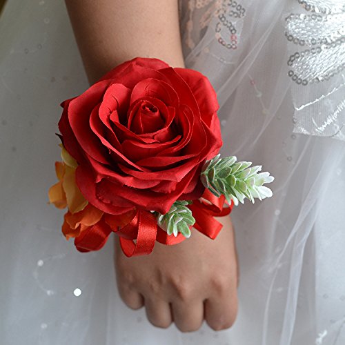 Abbie Home Red Rose Wrist Corsage For Prom Wedding Party Phalaenopsis Flower Wristbands Hand Flower #TOP1