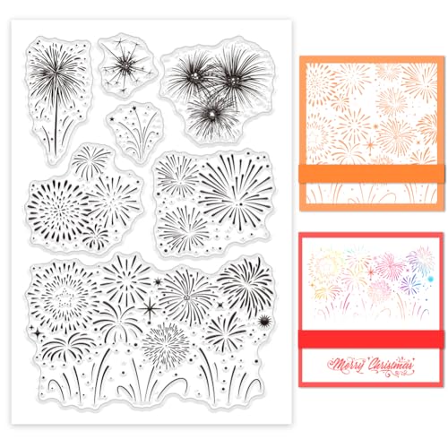 GLOBLELAND Sellos de silicona transparente de fuegos artificiales para hacer tarjetas, sellos transparentes decorativos para álbumes de recortes, álbumes de fotos, decoración de diarios