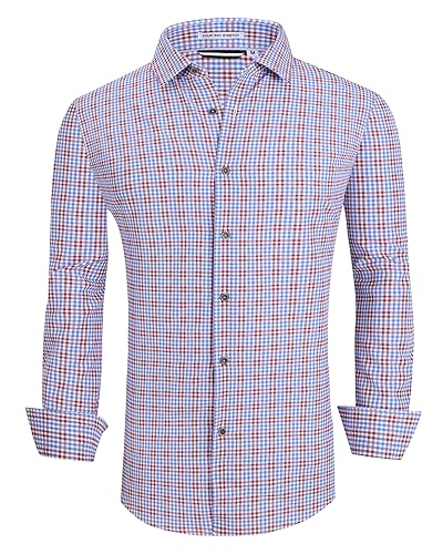 Alex Vando Mens Button Down Shirts Wrinkle Free 4-Way Stretch Print Business Casual Shirt