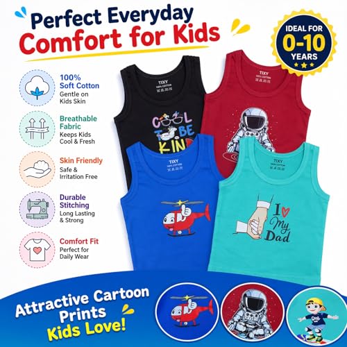 Image of TIXY Boys Cotton Sleeveless Vest Combo