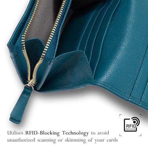 Forest & Firth Pasque Wallet, Full Grain Nappa Leather, RFID Blocking Wallet, 7 Card Slots, Coin Compartment, Gift Box (Luxe Teal) - Image 6