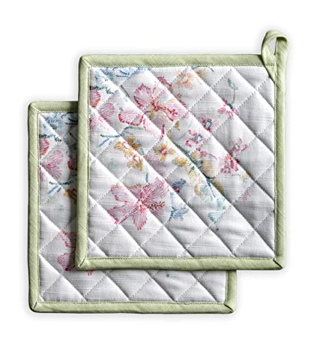 Maison d' Hermine Pot Holders Set 100% Cotton Heat Resistant Potholders 20 cm x 20 cm Hot Pads with Loop for BBQ Cooking Baking Handling Hot Pans Gifts for Mothers Day (Pack of 2