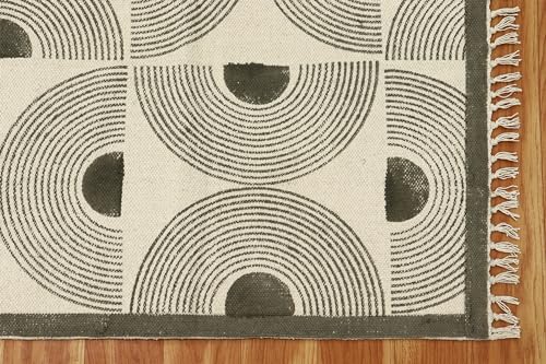 Tapis de chambre en coton tissé main vert et orange haute densité