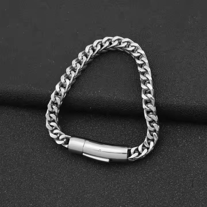 Image of Fashion Frill Stylish Bracelet For Man Silver Wheat Stainless Steel Chain Bracelet For Men Specially Made For Man