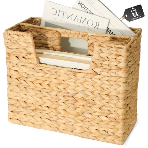 CHI AN HOME Wicker Magazine Basket, Handwoven Water Hyacinth Storage Bin & Organizer for Files...