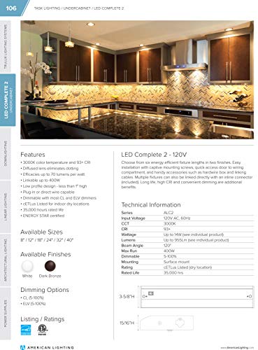 American Lighting ALC2-8-WH LED Complete 2 Under Cabinet Fixture, 120-Volt Dimmable Warm White, 8-inch, White