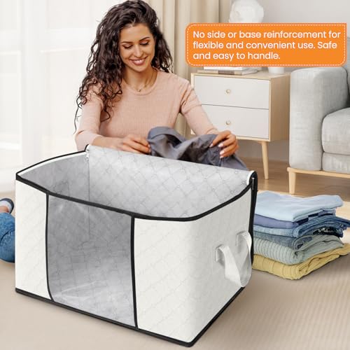 Image of Fab totes 24 Gallons Clothes Storage, Foldable Thick Fabric Blanket Storage Bags, Containers for Organizing Bedroom, Closet, Clothing, Comforter, Organization with Handle (10 Pack,Ivory)
