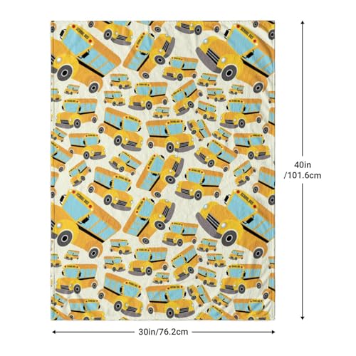 Image of School Bus Blanket 30 inchx40 inch - Flannel Fleece Throw with Wheels on Bus Pattern - Ultra Soft Plush for Toddlers & Nursery - Lightweight Travel Blanket for Car Seat, Stroller - School Bus Gift for Kids