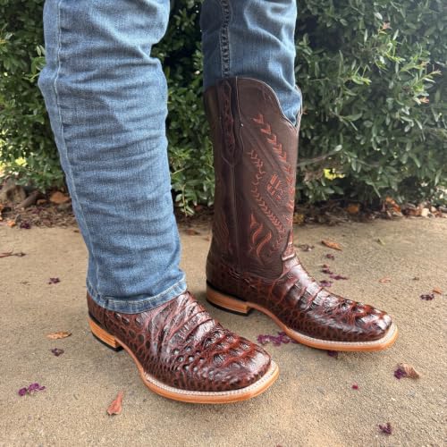Image of Men's Alex Western Cowboy Boots Square Toe Pull On | Embossed Full Grain Leather