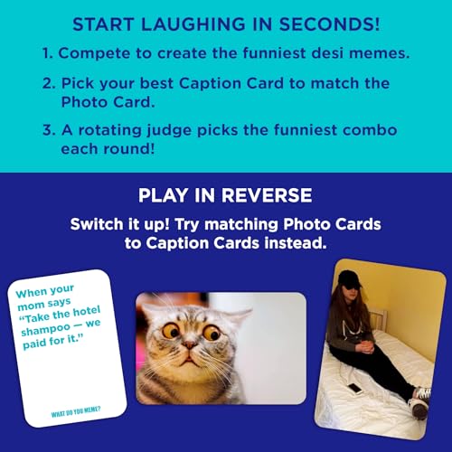 Image of What Do You Meme? Desi Feels - Hilarious Family Party Game, Match Caption & Photo Cards to Create Funny Desi Memes, Gift for Teens & Adults Ages 8, 9, 10 and Up, 3+ Players