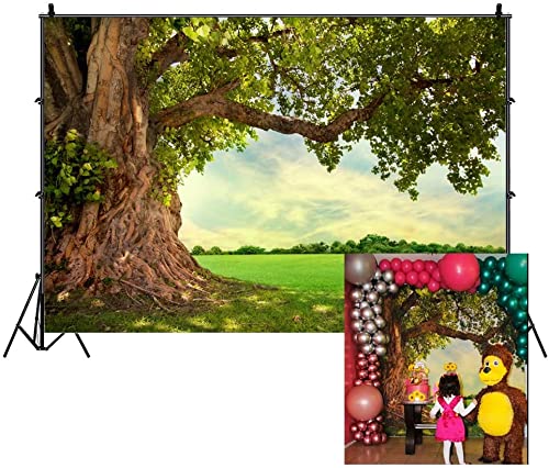 CSFOTO15x10ft Huge Tree Backdrop Rural Scenery Field Spring Summer Countryside Outdoor Picnic Background Nature Backdrop for Wedding Photos Nature Backdrops Vacation Tour Holiday Photo Wallpaper