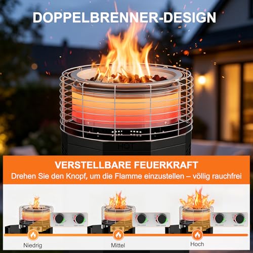 SUNYRISY Rauchfreie Outdoor Heizstrahler Gas Feuerschale Tragbarer Terrassenheizer, 16 kW Dual- Brenner 3- in- 1 Außenheizung Propan Feuertonne Feuersstelle für Garten, Camping, Druck- Zündung-4