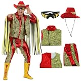 Gvnphal Wrestler Randy Costume Halloween Wrestler Cosplay Outfit Leopard Vest with Fringe Jacket...