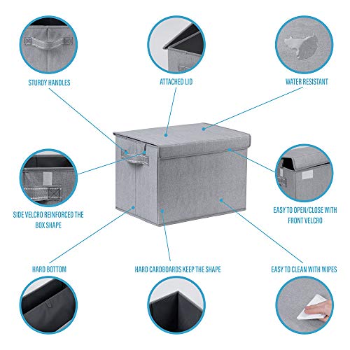 Veno 4 Pack Large Collapsible Storage Bin With Lid, Decorative Box, Cube, Organizer, Container For Home Office Shelf Closet Toys Clothes Sundries, Reusable And Sustainable (Gray - Set Of 4) #TOP4