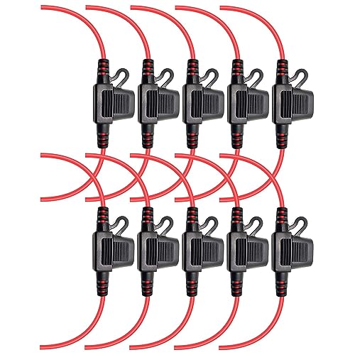 MACHSWON Waterproof Inline Automotive Fuse Holder 10 Pack for Mini Fuse UL1015 16 Gauge AWG 12 Inches Wire, for ATM Blade Fuse