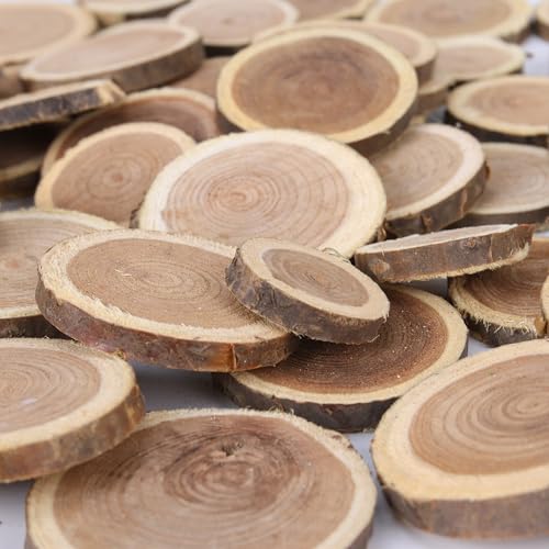 BYHER Natural Wood Slices for Crafts, 1.2"-2.5" Mini Assorted Unfinished Wood Tree Bark Round Log Discs for Arts & Crafts Christmas Ornaments Wedding Centerpieces - Image 4