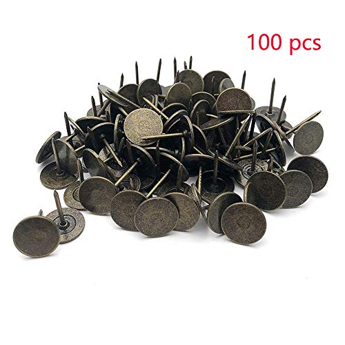 Sydien 100Pcs Flat Head Thumb Tack Furniture Decor Upholstery Nail Pushpin Thumb Tack Bronze Tone(16mm x 20mm)