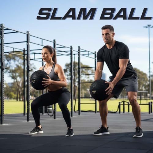 Image of DE JURE FITNESS Premium Slam Ball 7 inch Diameter - 8 KG Weighted Medicine Ball - No Bounce - Textured Grip - Strength Training, Crossfit, Power & Core Workout Ball for Home Gym - 8 KG