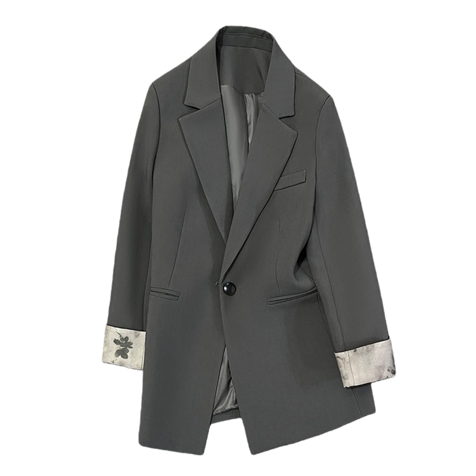 Women's Vintage Blazer Fall Classic Casual Suit Jacket Gray XS