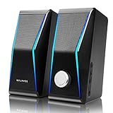 Nylavee Computer Speakers for Desktop PC, 14W AC Powered PC Speakers with Bluetooth & 3.5mm AUX, Hi-Fi Stereo Speakers for Monitor & Laptop, with EQ Modes and Ambient Lights for Home Office and Gaming