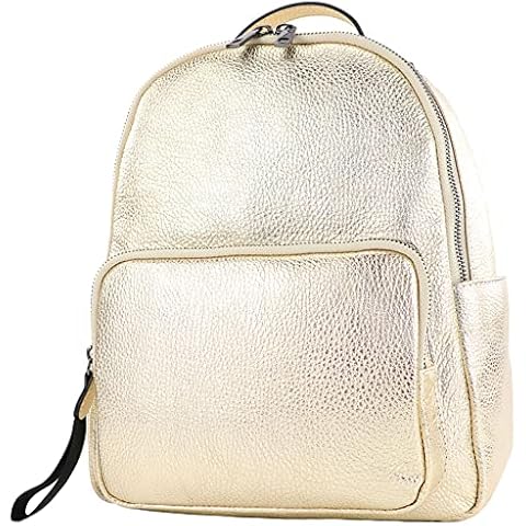 modamoda de - T234 - Women's backpack bag Italian genuine leather, Lightgold Metallic, M Cover