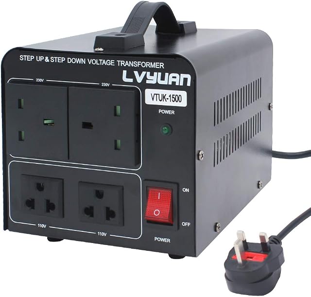 LVYUAN 1500VA 220V - 110V Step Up & Step Down Voltage Transformer Converter UK to US & US to UK Dual 110V & 220V outlets