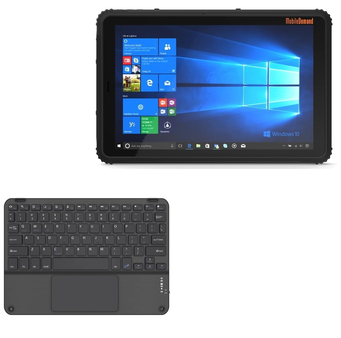 BoxWave Keyboard Compatible with MobileDemand T1540 Rugged Tablet - SlimKeys Bluetooth Keyboard with Trackpad, Portable Slim TouchPad - Jet Black