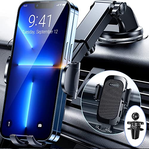 KASOTT Cell Phone Holder Mount for Car - Dashboard Windshield Air Vent Desk Universal 4 in1 Strong Suction Cup Long Arm, Compatible with iPhone, Samsung, Android and All 4-7