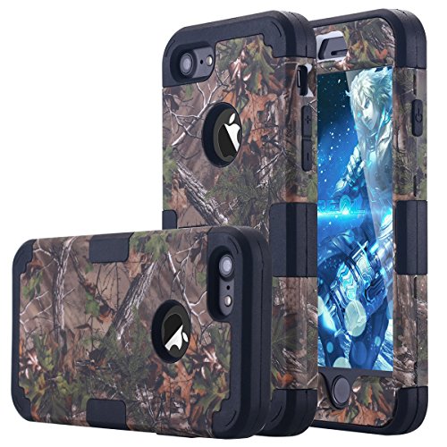 LONTECT for iPhone 8 Case, iPhone 7 Case Camouflage Tree Hybrid Heavy Duty Shockproof Case with Dual Layer [Hard PC+ Soft Silicone] Impact Protection for Apple iPhone 7/iPhone 8, Tree Camo/Black
