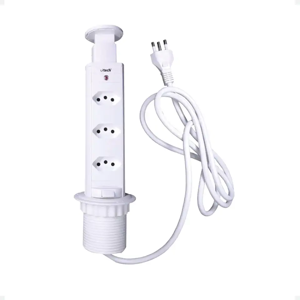 Torre De Tomadas Multiplug Retrátil De Embutir Mesa Bancada Totem 3 Tomadas 20 Amperes
