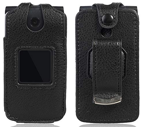 Nakedcellphone GOFLIP-FITTED-BLACK Case For Go Flip Phone, Nakedcellphone [Black Vegan Leather] Form-Fit Cover With [Built-In Screen Protection] And [Metal Belt Clip] For Alcatel Go Flip V thumb #7