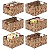 mDesign Woven Farmhouse Kitchen Pantry Food Storage Organizer Basket Bin Box - Container Organization for Cabinets, Cupboards, Shelves, Countertops - Store Potatoes, Onions, Fruit, 6 Pack, Brown Ombre