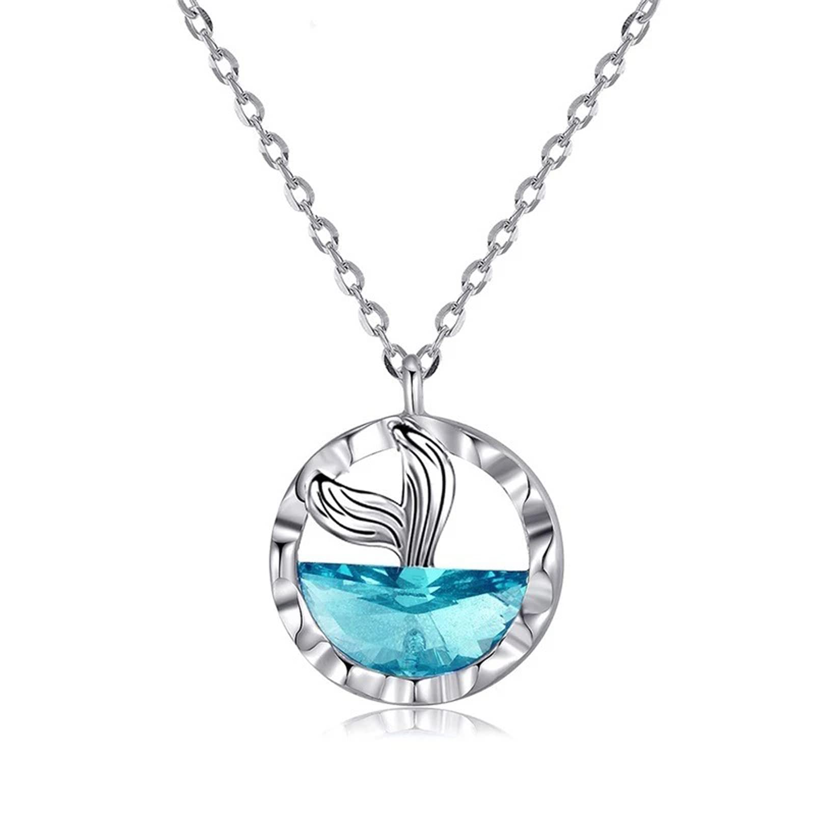 Toxi Women's Blue,Silver 925 Silver Mermaid Tears Foam Necklace Simple Mermaid Tail Blue Crystal Clavicle Chain For Jewelry Accessories-Silver