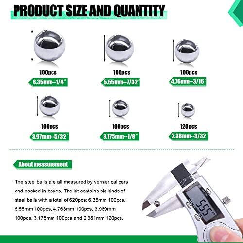 Image of KNLN /620PCS 6 Size Bicycle Bearing Balls Stainless Steel Precision Steel Balls Stainless Steel Assorted Loose Kit 1 /4 inch 7 /32 inch 3 /16 inch 5 /32 inch 1 /8 inch 3 /32 inch N-037-620PCS