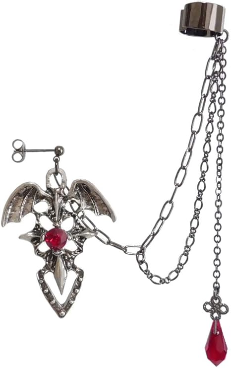Amazon Co Jp 十字架 クロス 羽根 チェーン イヤークリップ イヤーカフ ピアス フェイク 赤 レッド ゴシック ゴスロリ パンク アクセサリー レディース メンズ ハロウィン コスプレ ジュエリー