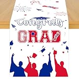 Cheerupp Camino de mesa con temática de graduación 2025, rojo y azul, camino de mesa de tela de lino para uso diario, 72 x 13 pulgadas, mantel lavable para interiores y exteriores, cocina, comedor