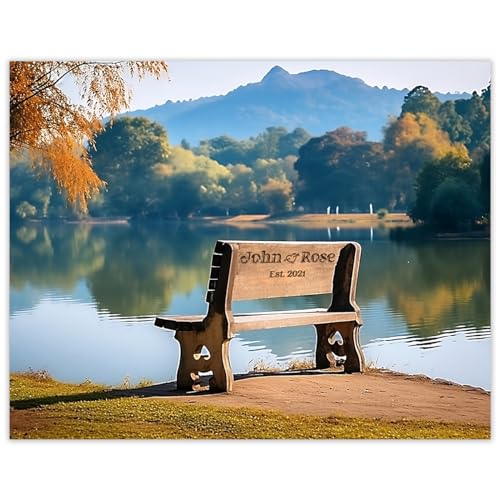 Buzz Unplugged Names Carved in Park Bench – Personalized Wall Art for Couples, Custom Couples' Names & Dates on a Bench, a Romantic Print or Canvas, and an Anniversary or Wedding for Home Decor