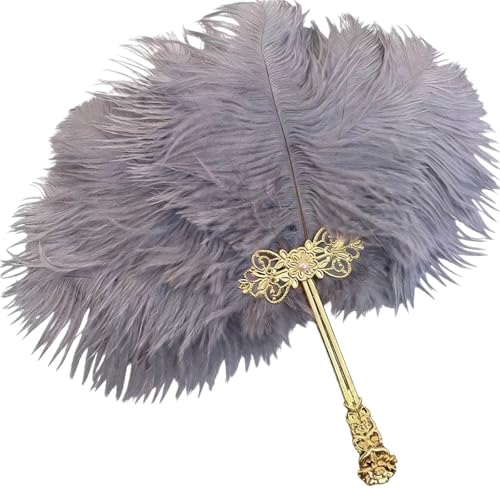Un Ventilador Hecho a Mano en China, un Ventilador Pluma Redonda for sesión de Fotos, Accesorios for actuaciones en Escenario y plumón(Gray)
