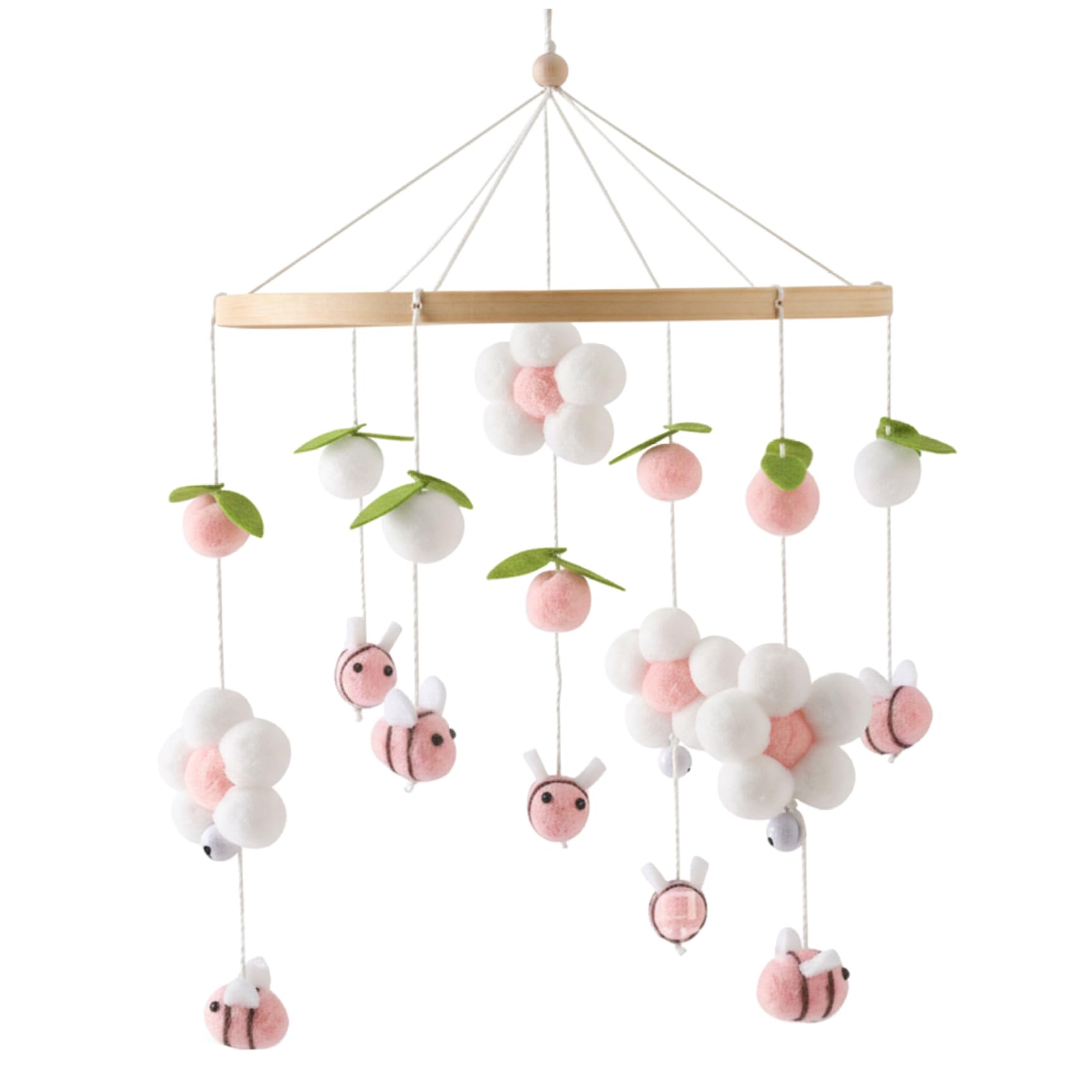 Grsrkep Baby Crib Mobile, Bee & Flower Nursery Mobile with Chewable Cotton Balls, Soft Hanging Toy for Cribs and Bassinets, 16 Inch Style 2