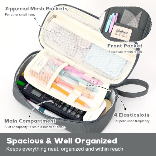 Modinest Pencil Case Pouch, Large Capacity Pen Bag Organizer, Cute Aesthetic Pencil Box for Girls Boys Kids, Back to School Supplies, Teacher Supplies Classroom Essentials, Grey by Modinest - Used condition - Image 5