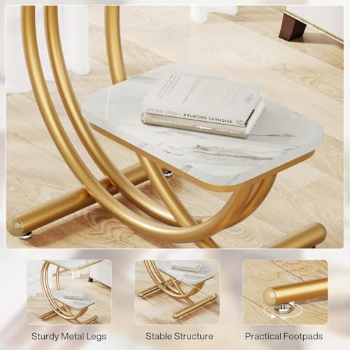Image of Coffee Table for Living Room End Table Beside Tables with Metal Legs Small Accent Snack Tables Nightstand for Multipurpose Square Table (Golden White)
