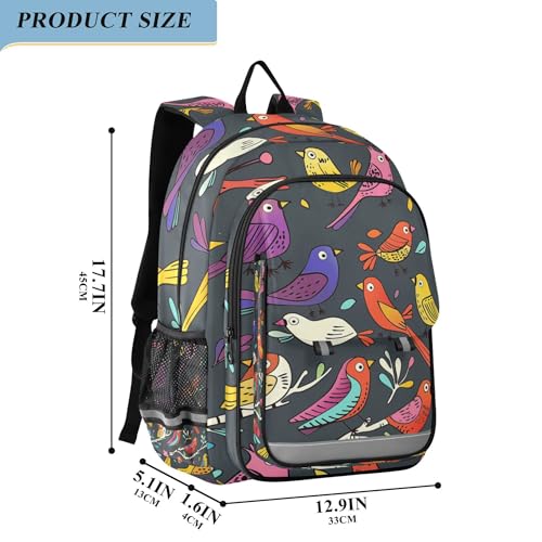 Colorful Birds Pattern Backpack Lightweight Bookbag Travel Backpack College School Laptop Bag with Reflective Stripes2
