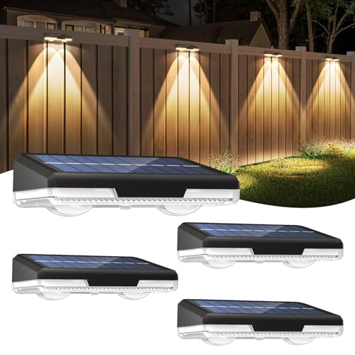 Solar-Fence-Lights-Outdoor-Garden - 4 Pack Garden Wall Lights Outdoor 8 Colors 9 Modes RGB Fence Light For Ouside IP65 Waterproof - Light Solar Powered Patio Deck Pool Step Fence Gate Yard Decoration