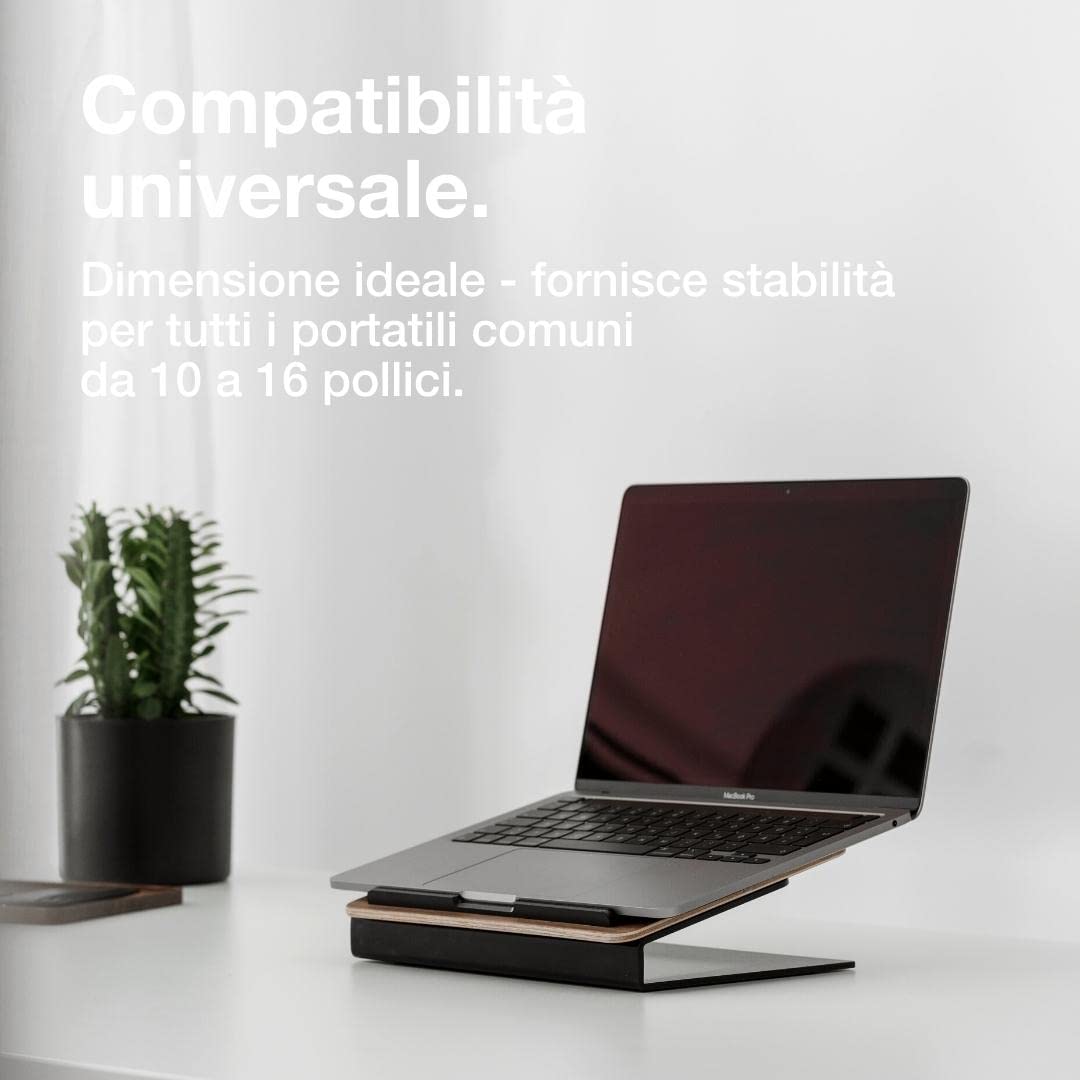 Woodcessories - Supporto pc portatile legno, Compatibile con 10''-16'', Supporto laptop, universale ed ergonomico in legno (Noce)